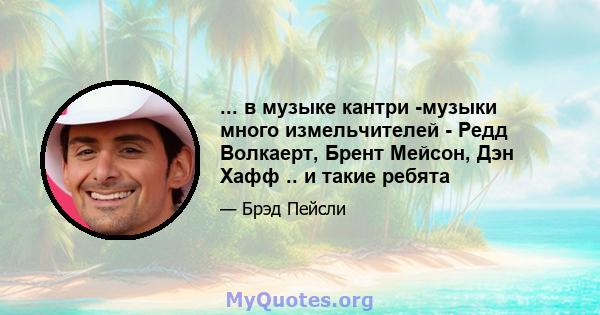 ... в музыке кантри -музыки много измельчителей - Редд Волкаерт, Брент Мейсон, Дэн Хафф .. и такие ребята