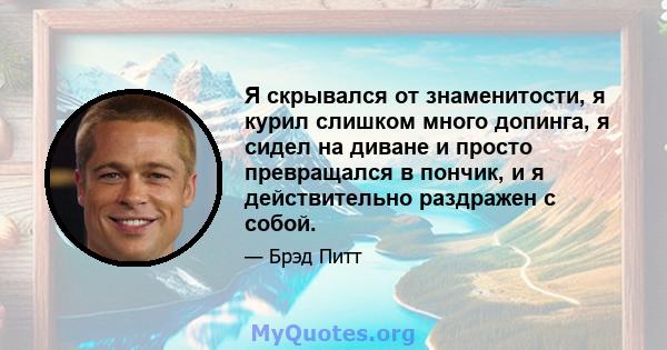 Я скрывался от знаменитости, я курил слишком много допинга, я сидел на диване и просто превращался в пончик, и я действительно раздражен с собой.