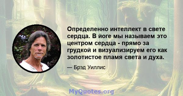 Определенно интеллект в свете сердца. В йоге мы называем это центром сердца - прямо за грудкой и визуализируем его как золотистое пламя света и духа.