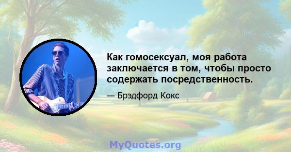 Как гомосексуал, моя работа заключается в том, чтобы просто содержать посредственность.