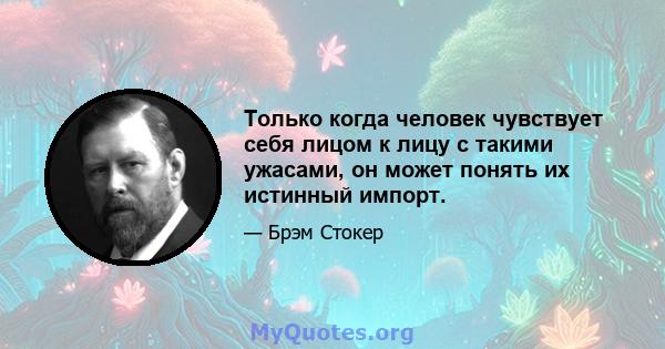 Только когда человек чувствует себя лицом к лицу с такими ужасами, он может понять их истинный импорт.