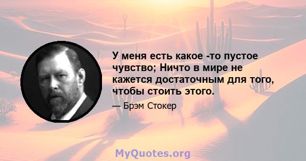 У меня есть какое -то пустое чувство; Ничто в мире не кажется достаточным для того, чтобы стоить этого.