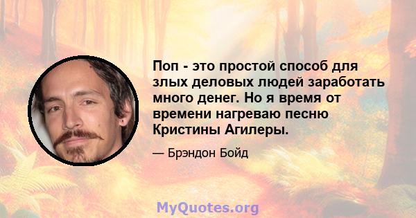 Поп - это простой способ для злых деловых людей заработать много денег. Но я время от времени нагреваю песню Кристины Агилеры.