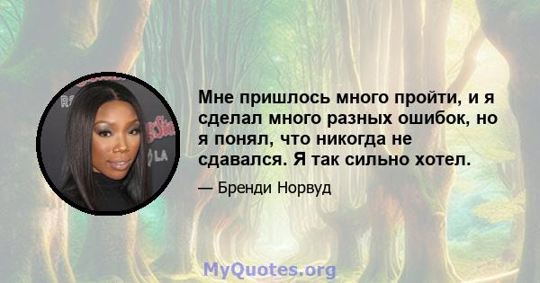 Мне пришлось много пройти, и я сделал много разных ошибок, но я понял, что никогда не сдавался. Я так сильно хотел.