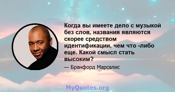 Когда вы имеете дело с музыкой без слов, названия являются скорее средством идентификации, чем что -либо еще. Какой смысл стать высоким?