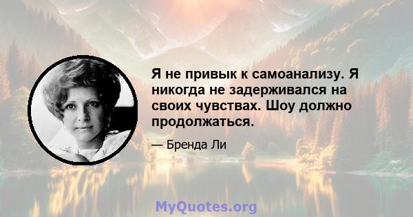 Я не привык к самоанализу. Я никогда не задерживался на своих чувствах. Шоу должно продолжаться.