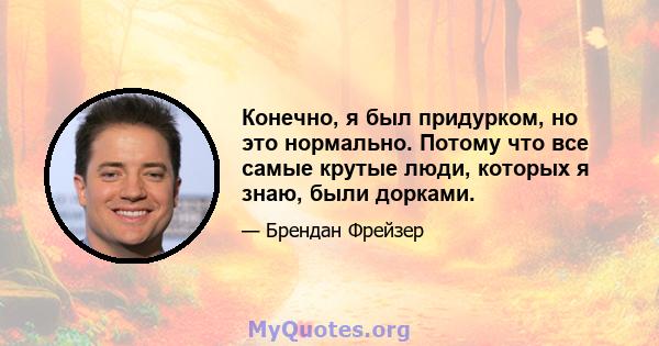 Конечно, я был придурком, но это нормально. Потому что все самые крутые люди, которых я знаю, были дорками.