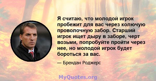 Я считаю, что молодой игрок пробежит для вас через колючую проволочную забор. Старший игрок ищет дыру в заборе, черт возьми, попробуйте пройти через нее, но молодой игрок будет бороться за вас.