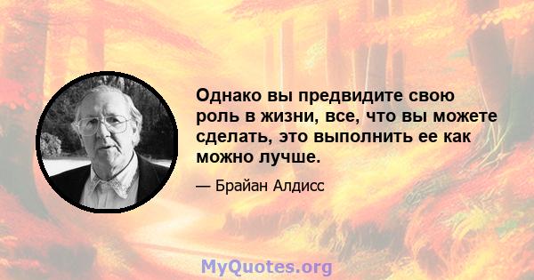 Однако вы предвидите свою роль в жизни, все, что вы можете сделать, это выполнить ее как можно лучше.