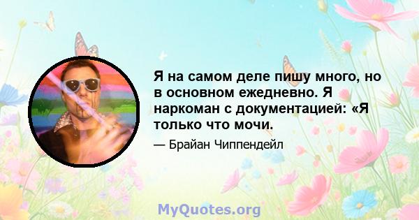 Я на самом деле пишу много, но в основном ежедневно. Я наркоман с документацией: «Я только что мочи.