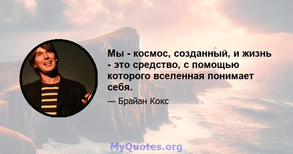 Мы - космос, созданный, и жизнь - это средство, с помощью которого вселенная понимает себя.