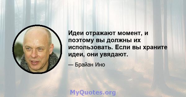 Идеи отражают момент, и поэтому вы должны их использовать. Если вы храните идеи, они увядают.