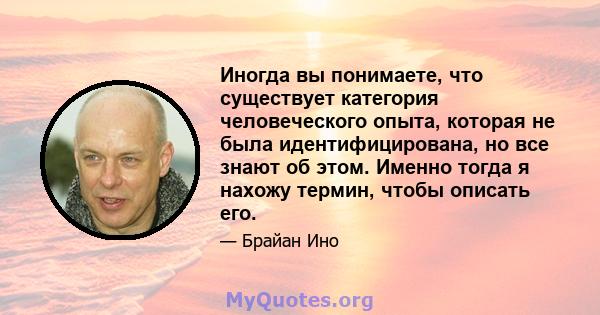 Иногда вы понимаете, что существует категория человеческого опыта, которая не была идентифицирована, но все знают об этом. Именно тогда я нахожу термин, чтобы описать его.