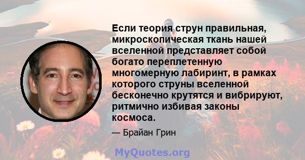 Если теория струн правильная, микроскопическая ткань нашей вселенной представляет собой богато переплетенную многомерную лабиринт, в рамках которого струны вселенной бесконечно крутятся и вибрируют, ритмично избивая