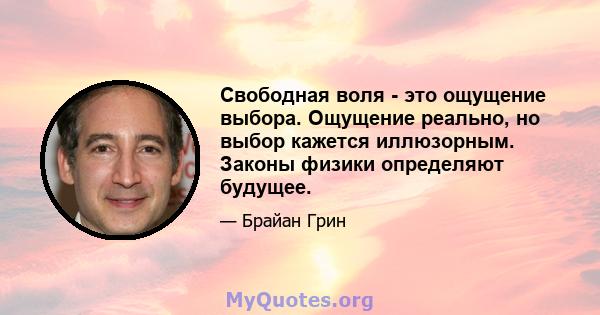 Свободная воля - это ощущение выбора. Ощущение реально, но выбор кажется иллюзорным. Законы физики определяют будущее.