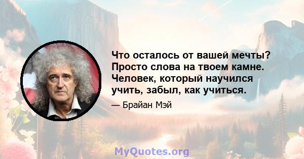 Что осталось от вашей мечты? Просто слова на твоем камне. Человек, который научился учить, забыл, как учиться.