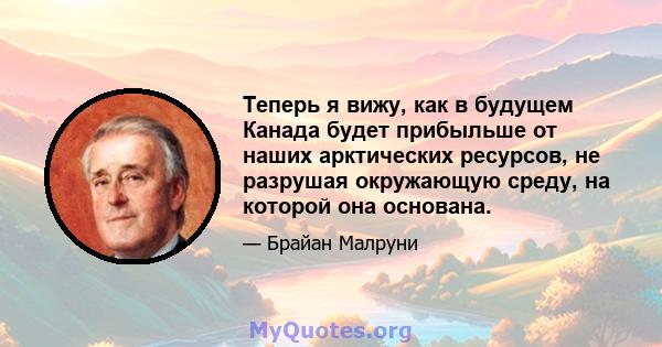 Теперь я вижу, как в будущем Канада будет прибыльше от наших арктических ресурсов, не разрушая окружающую среду, на которой она основана.