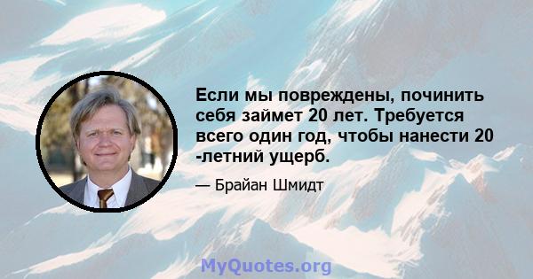 Если мы повреждены, починить себя займет 20 лет. Требуется всего один год, чтобы нанести 20 -летний ущерб.