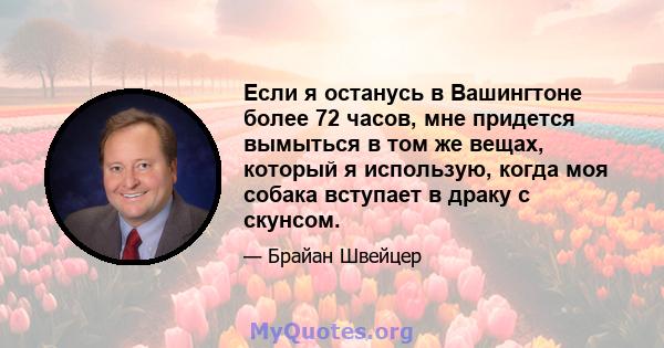 Если я останусь в Вашингтоне более 72 часов, мне придется вымыться в том же вещах, который я использую, когда моя собака вступает в драку с скунсом.