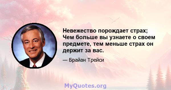 Невежество порождает страх; Чем больше вы узнаете о своем предмете, тем меньше страх он держит за вас.