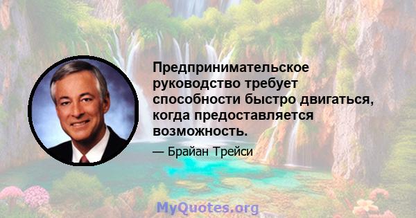 Предпринимательское руководство требует способности быстро двигаться, когда предоставляется возможность.