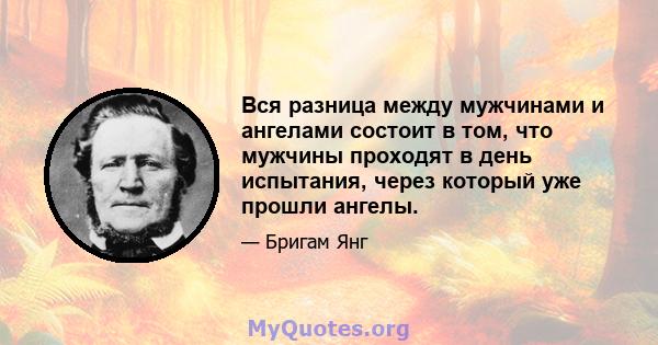 Вся разница между мужчинами и ангелами состоит в том, что мужчины проходят в день испытания, через который уже прошли ангелы.