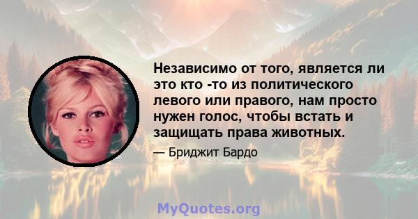 Независимо от того, является ли это кто -то из политического левого или правого, нам просто нужен голос, чтобы встать и защищать права животных.