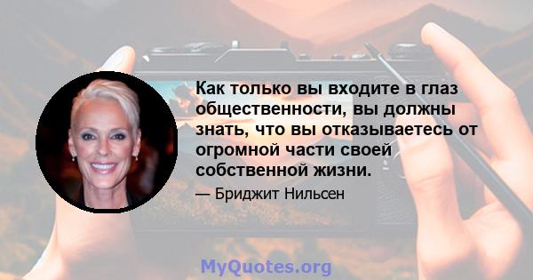 Как только вы входите в глаз общественности, вы должны знать, что вы отказываетесь от огромной части своей собственной жизни.