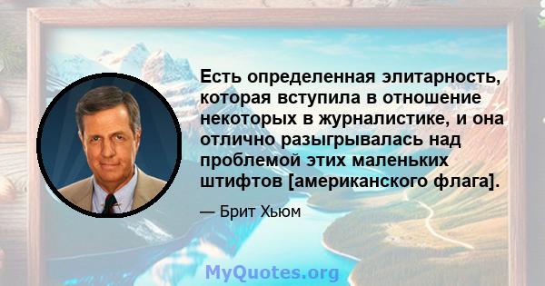 Есть определенная элитарность, которая вступила в отношение некоторых в журналистике, и она отлично разыгрывалась над проблемой этих маленьких штифтов [американского флага].