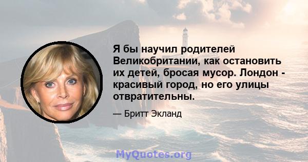 Я бы научил родителей Великобритании, как остановить их детей, бросая мусор. Лондон - красивый город, но его улицы отвратительны.