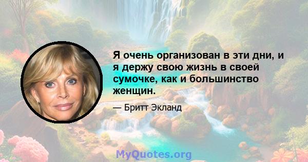 Я очень организован в эти дни, и я держу свою жизнь в своей сумочке, как и большинство женщин.