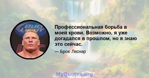 Профессиональная борьба в моей крови. Возможно, я уже догадался в прошлом, но я знаю это сейчас.