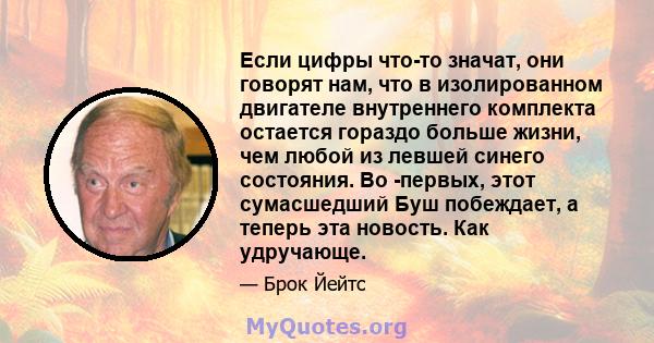 Если цифры что-то значат, они говорят нам, что в изолированном двигателе внутреннего комплекта остается гораздо больше жизни, чем любой из левшей синего состояния. Во -первых, этот сумасшедший Буш побеждает, а теперь