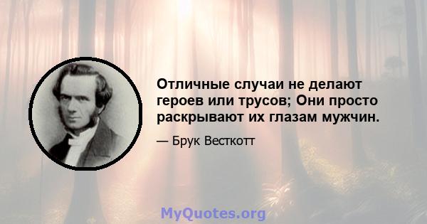 Отличные случаи не делают героев или трусов; Они просто раскрывают их глазам мужчин.