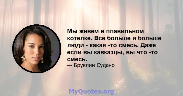 Мы живем в плавильном котелке. Все больше и больше люди - какая -то смесь. Даже если вы кавказцы, вы что -то смесь.