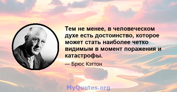 Тем не менее, в человеческом духе есть достоинство, которое может стать наиболее четко видимым в момент поражения и катастрофы.