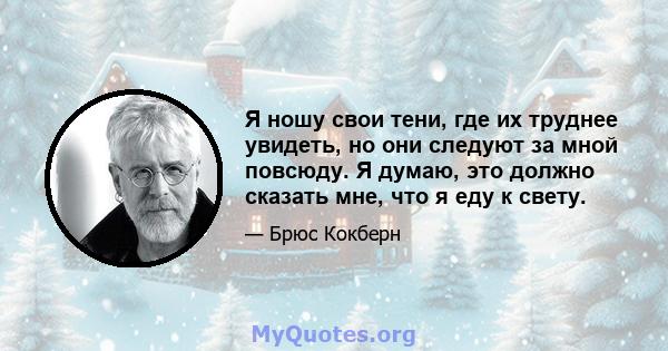 Я ношу свои тени, где их труднее увидеть, но они следуют за мной повсюду. Я думаю, это должно сказать мне, что я еду к свету.