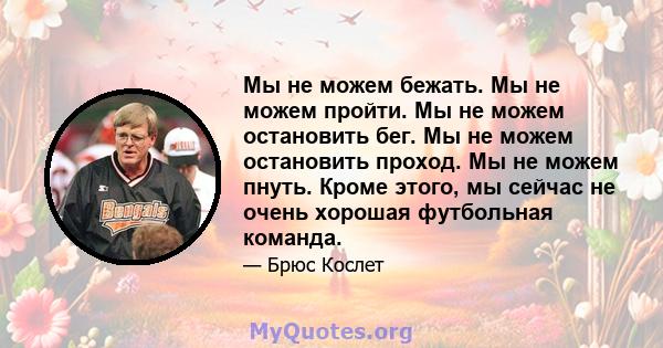 Мы не можем бежать. Мы не можем пройти. Мы не можем остановить бег. Мы не можем остановить проход. Мы не можем пнуть. Кроме этого, мы сейчас не очень хорошая футбольная команда.