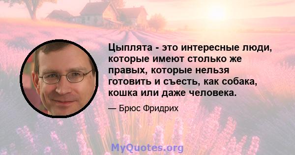 Цыплята - это интересные люди, которые имеют столько же правых, которые нельзя готовить и съесть, как собака, кошка или даже человека.