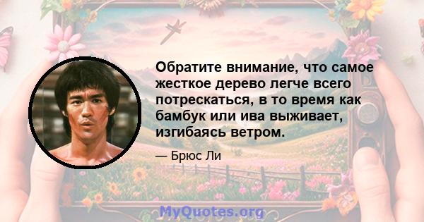 Обратите внимание, что самое жесткое дерево легче всего потрескаться, в то время как бамбук или ива выживает, изгибаясь ветром.