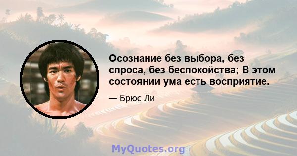 Осознание без выбора, без спроса, без беспокойства; В этом состоянии ума есть восприятие.