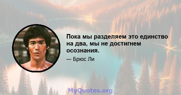 Пока мы разделяем это единство на два, мы не достигнем осознания.