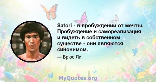 Satori - в пробуждении от мечты. Пробуждение и самореализация и видеть в собственном существе - они являются синонимом.