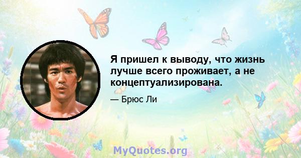 Я пришел к выводу, что жизнь лучше всего проживает, а не концептуализирована.