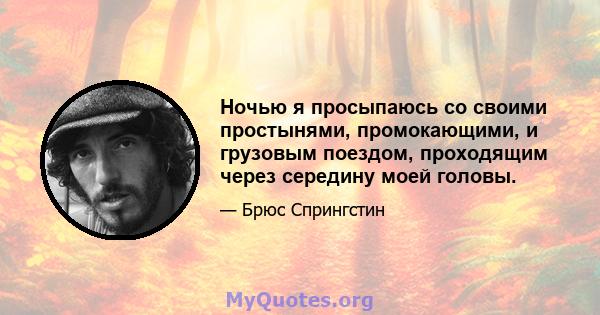 Ночью я просыпаюсь со своими простынями, промокающими, и грузовым поездом, проходящим через середину моей головы.