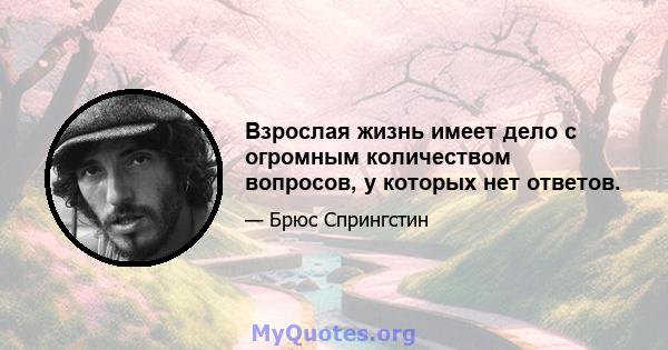 Взрослая жизнь имеет дело с огромным количеством вопросов, у которых нет ответов.