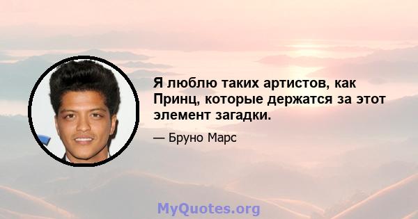 Я люблю таких артистов, как Принц, которые держатся за этот элемент загадки.