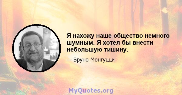 Я нахожу наше общество немного шумным. Я хотел бы внести небольшую тишину.