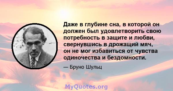 Даже в глубине сна, в которой он должен был удовлетворить свою потребность в защите и любви, свернувшись в дрожащий мяч, он не мог избавиться от чувства одиночества и бездомности.