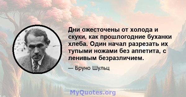 Дни ожесточены от холода и скуки, как прошлогодние буханки хлеба. Один начал разрезать их тупыми ножами без аппетита, с ленивым безразличием.